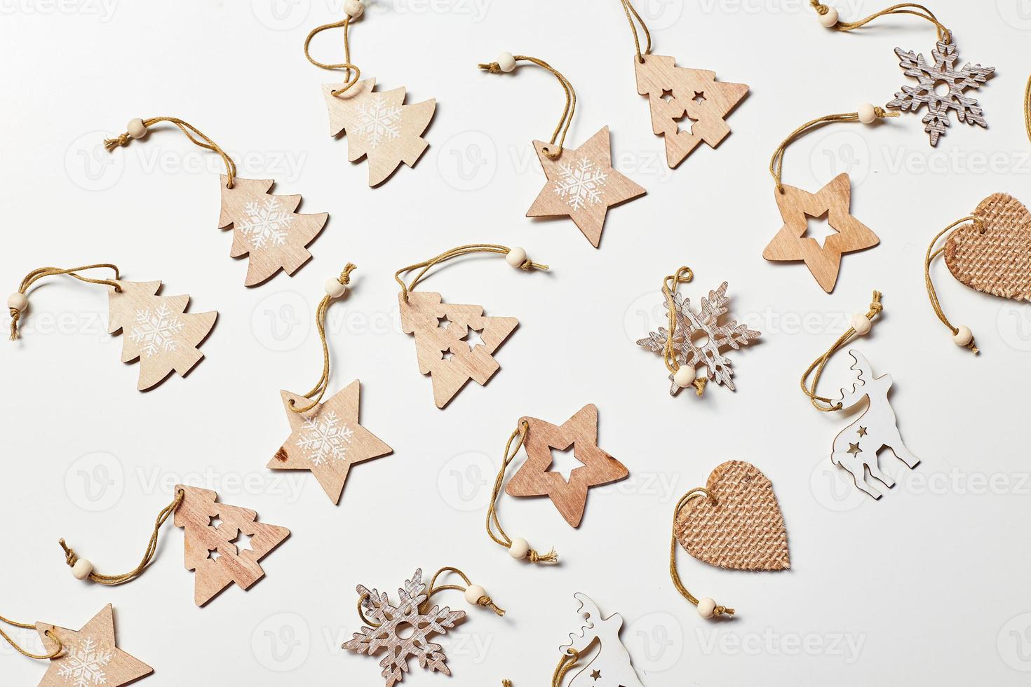Christmas flatlay decor background on white textile background photo