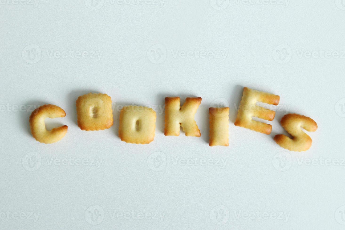 An inscription from the cookies on the white background. photo