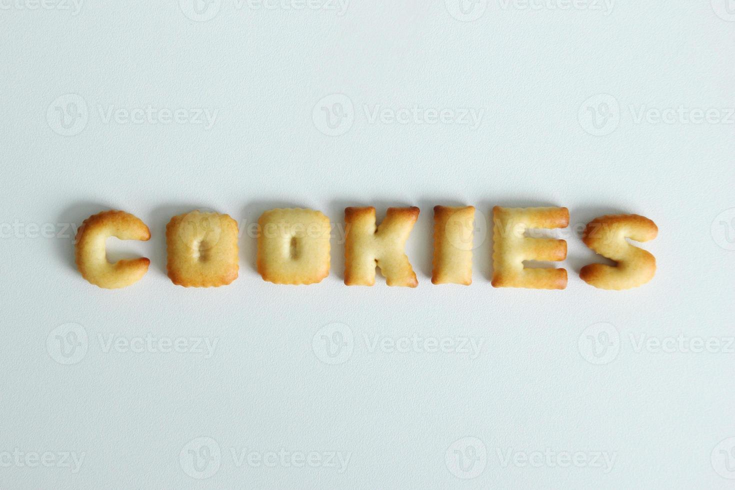 An inscription from the cookies on the white background. photo