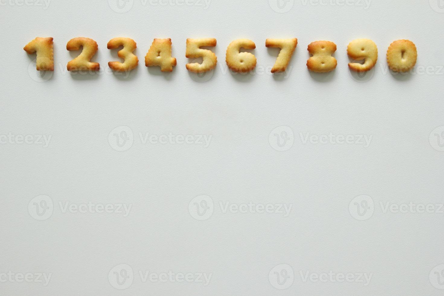 The numbers from the cookies on the white background. photo