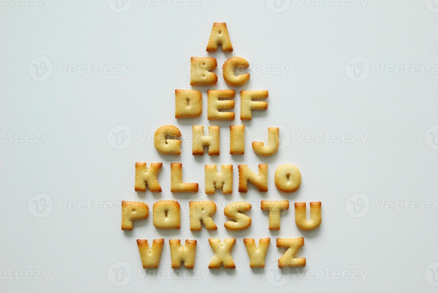 An English alphabet from the cookies on the white background. photo