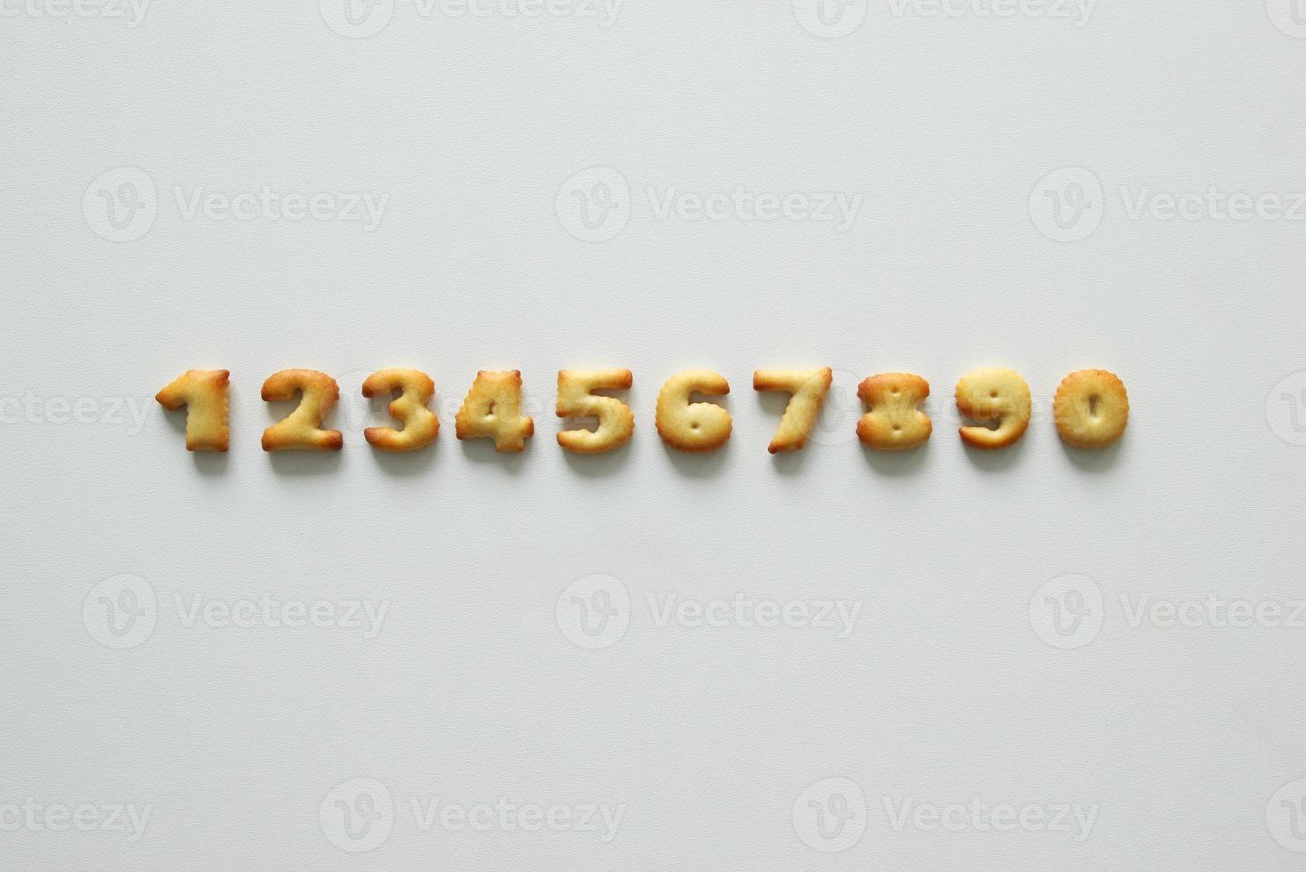 The numbers from the cookies on the white background. photo