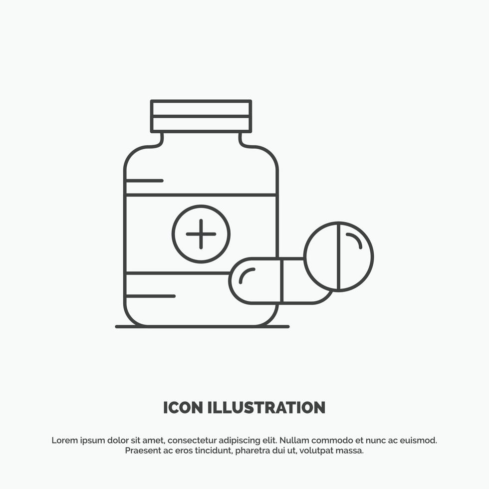 medicine. Pill. capsule. drugs. tablet Icon. Line vector gray symbol for UI and UX. website or mobile application