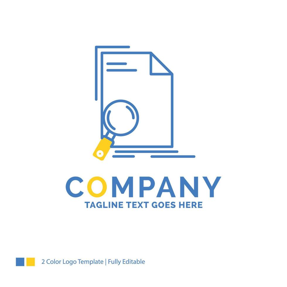 Analysis. document. file. find. page Blue Yellow Business Logo template. Creative Design Template Place for Tagline. vector