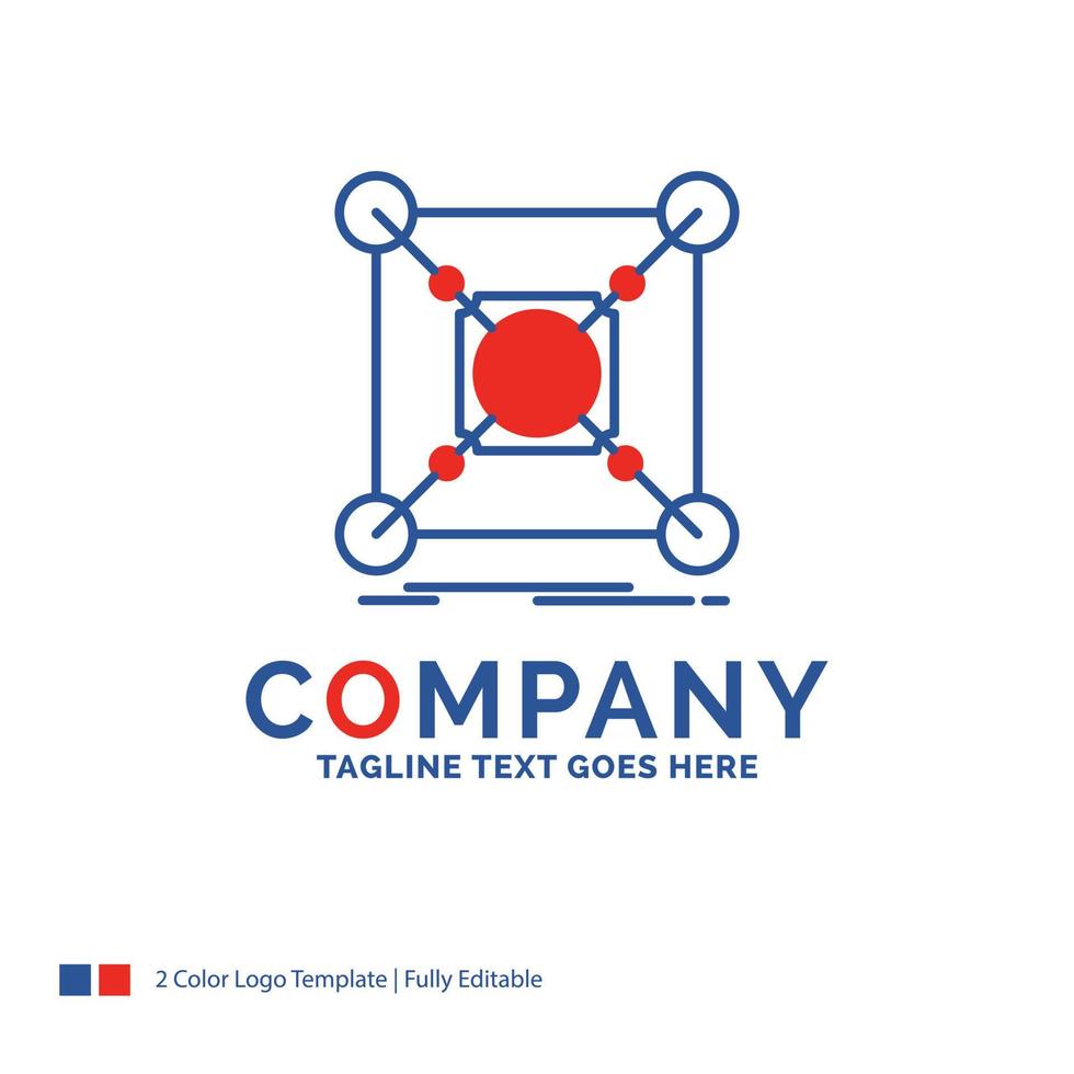 Company Name Logo Design For Base. center. connection. data. hub. Blue and red Brand Name Design with place for Tagline. Abstract Creative Logo template for Small and Large Business. vector