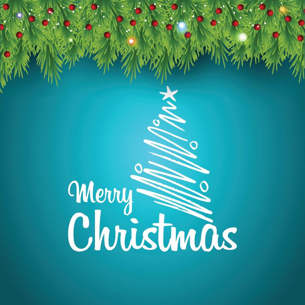 Merry Christmas green leaves background vector