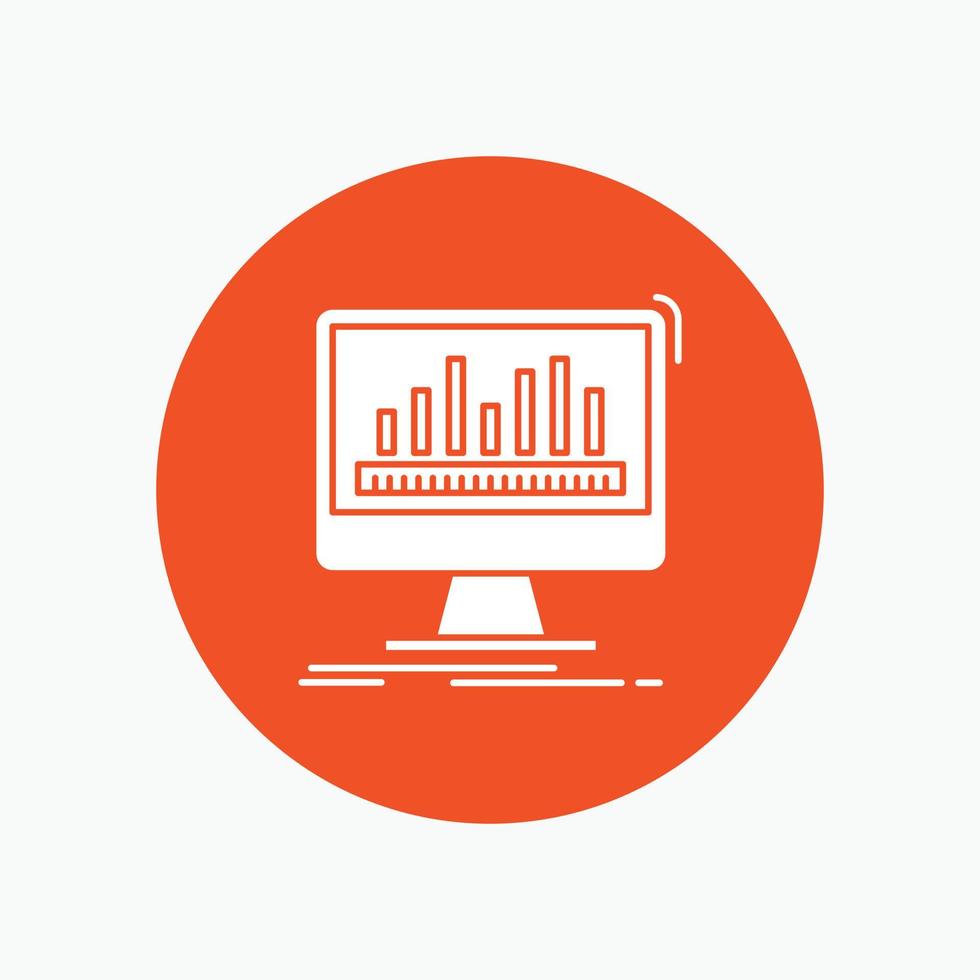 analytics. processing. dashboard. data. stats White Glyph Icon in Circle. Vector Button illustration