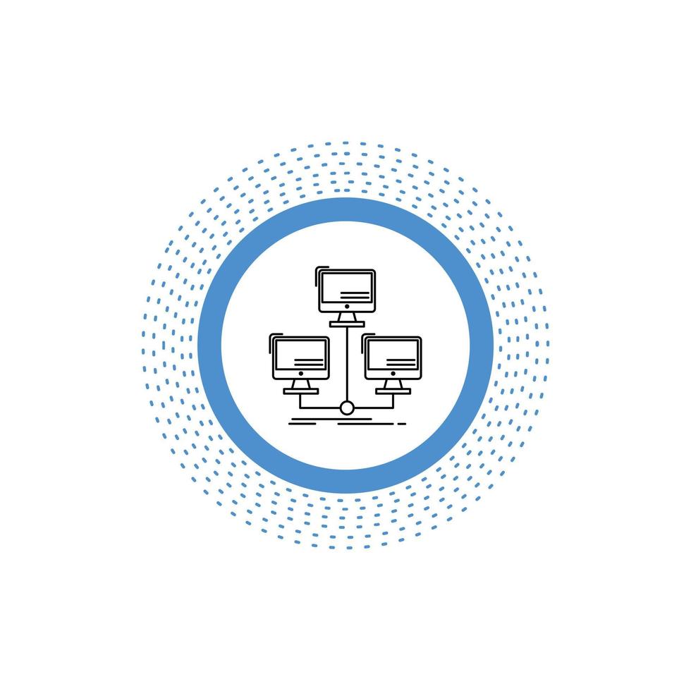 base de datos. repartido. conexión. la red. icono de línea de computadora. ilustración vectorial aislada vector