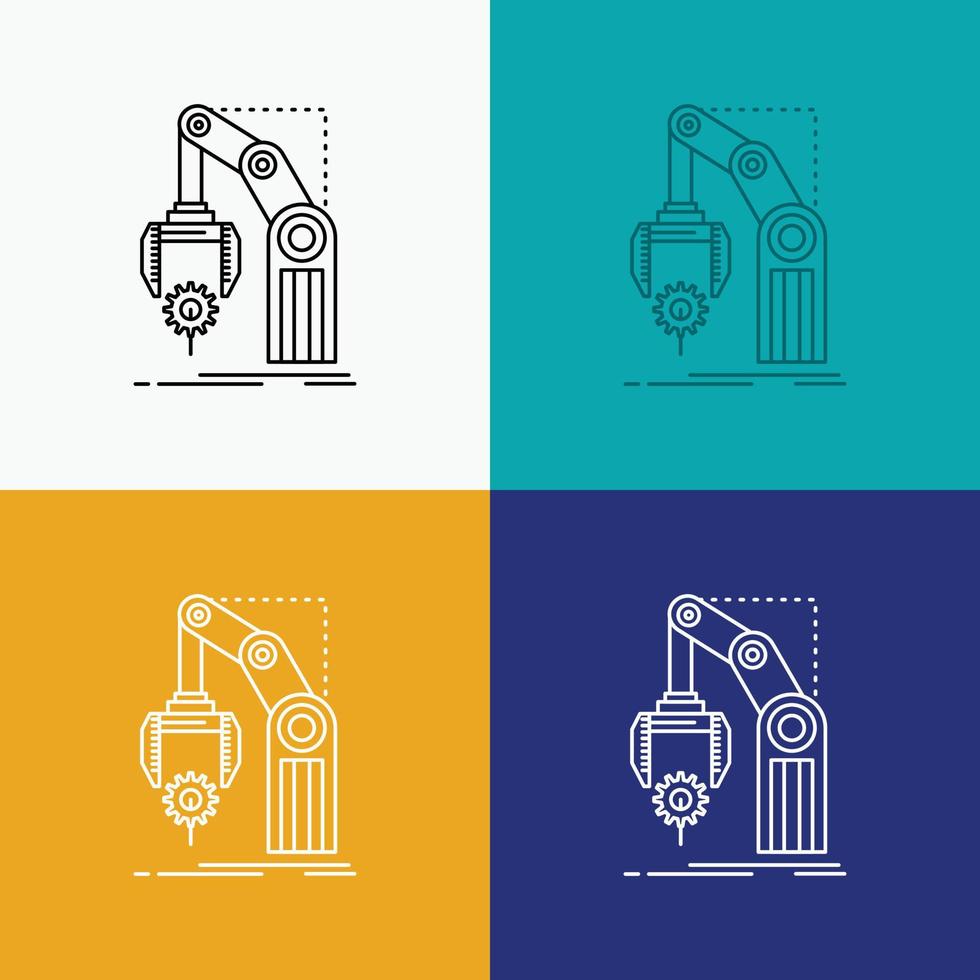 Automation. factory. hand. mechanism. package Icon Over Various Background. Line style design. designed for web and app. Eps 10 vector illustration