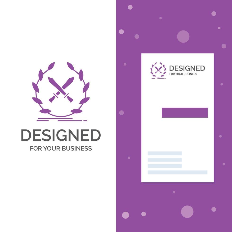 Business Logo for battle. emblem. game. label. swords. Vertical Purple Business .Visiting Card template. Creative background vector illustration