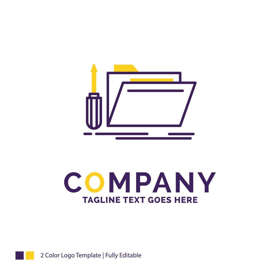 Company Name Logo Design For folder. tool. repair. resource. service. Purple and yellow Brand Name Design with place for Tagline. Creative Logo template for Small and Large Business. vector