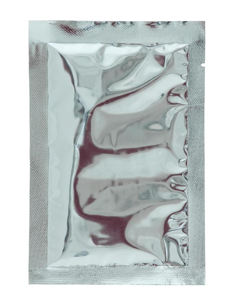 Aluminum foil bag package isolated on white background photo