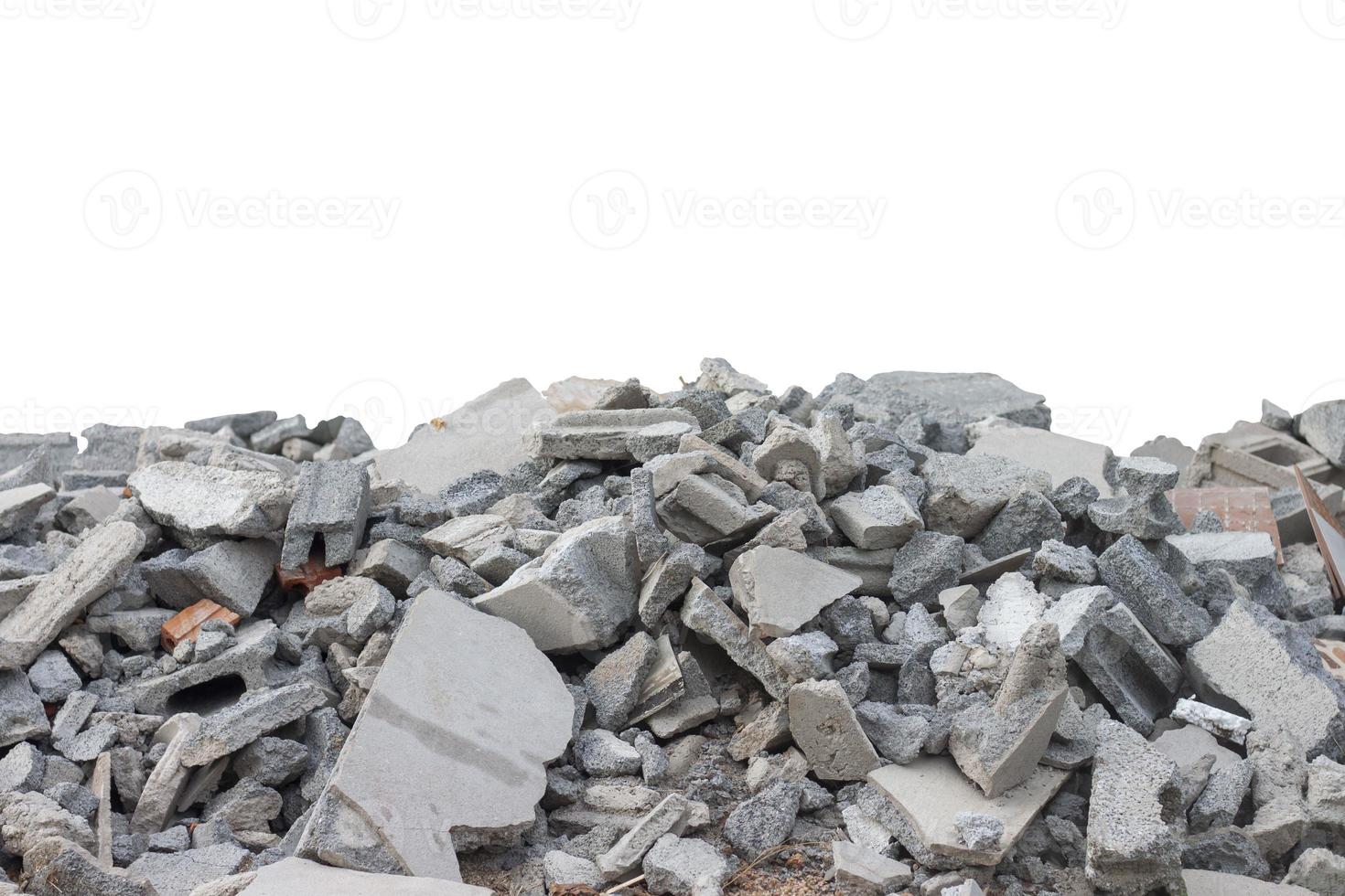 Pile of broken concrete blocks in construction site isolated on white background included clipping path. photo