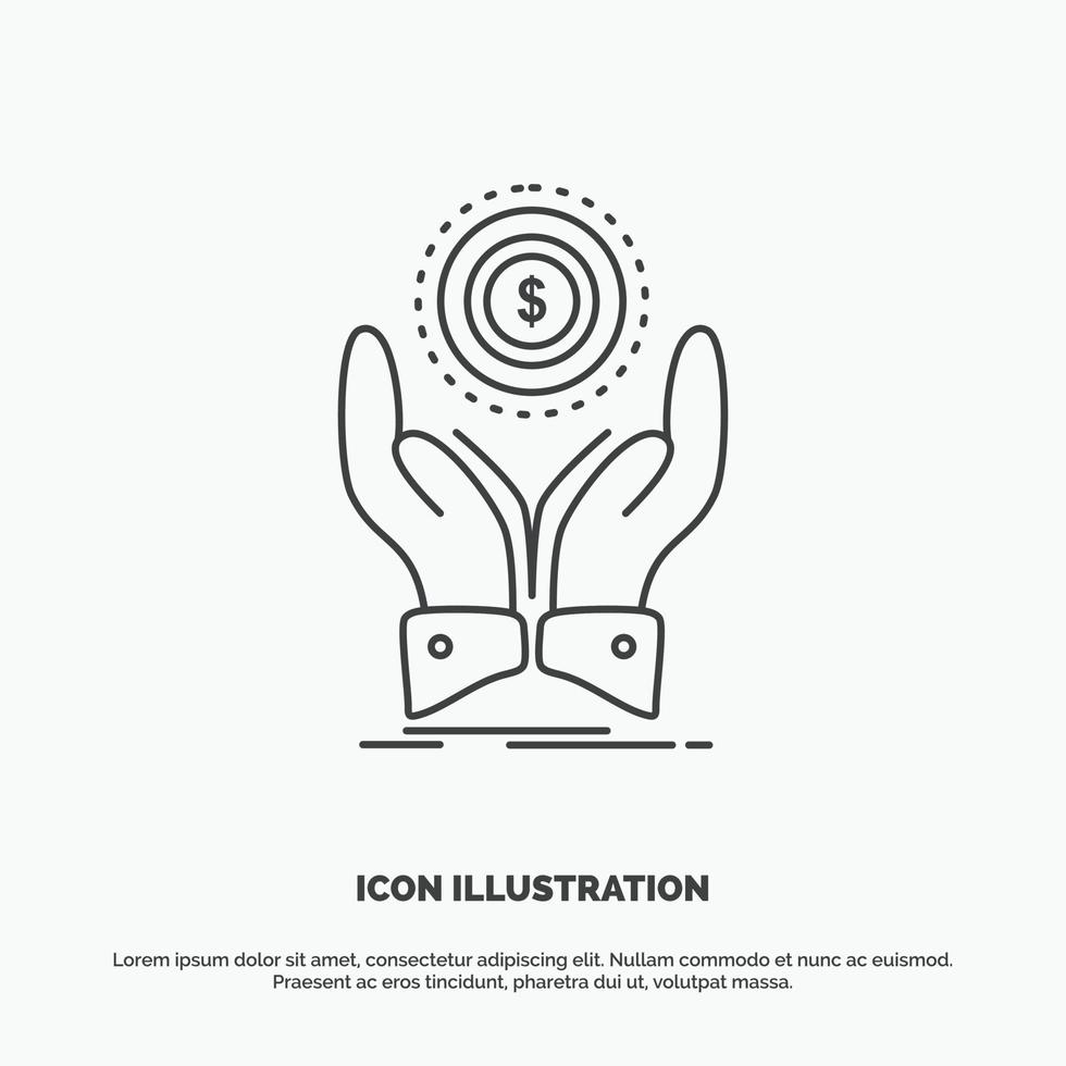 coin. hand. stack. dollar. income Icon. Line vector gray symbol for UI and UX. website or mobile application