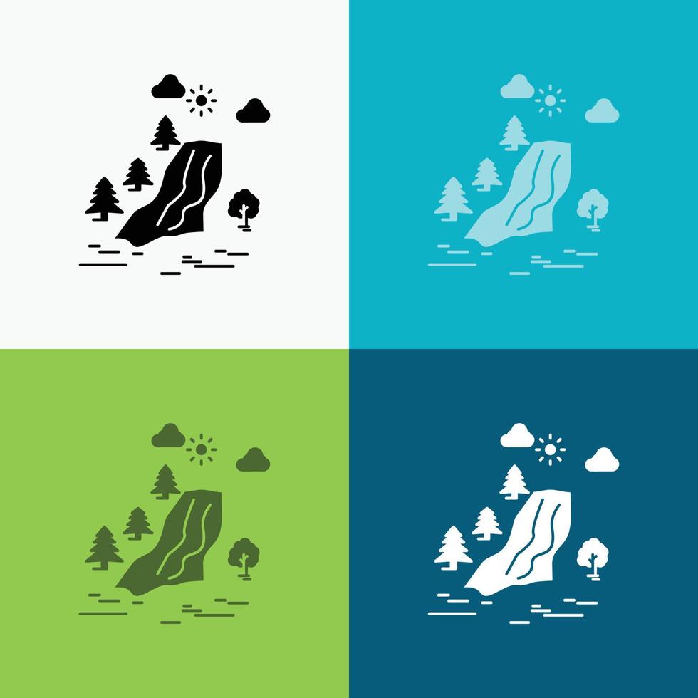 waterfall. tree. pain. clouds. nature Icon Over Various Background. glyph style design. designed for web and app. Eps 10 vector illustration