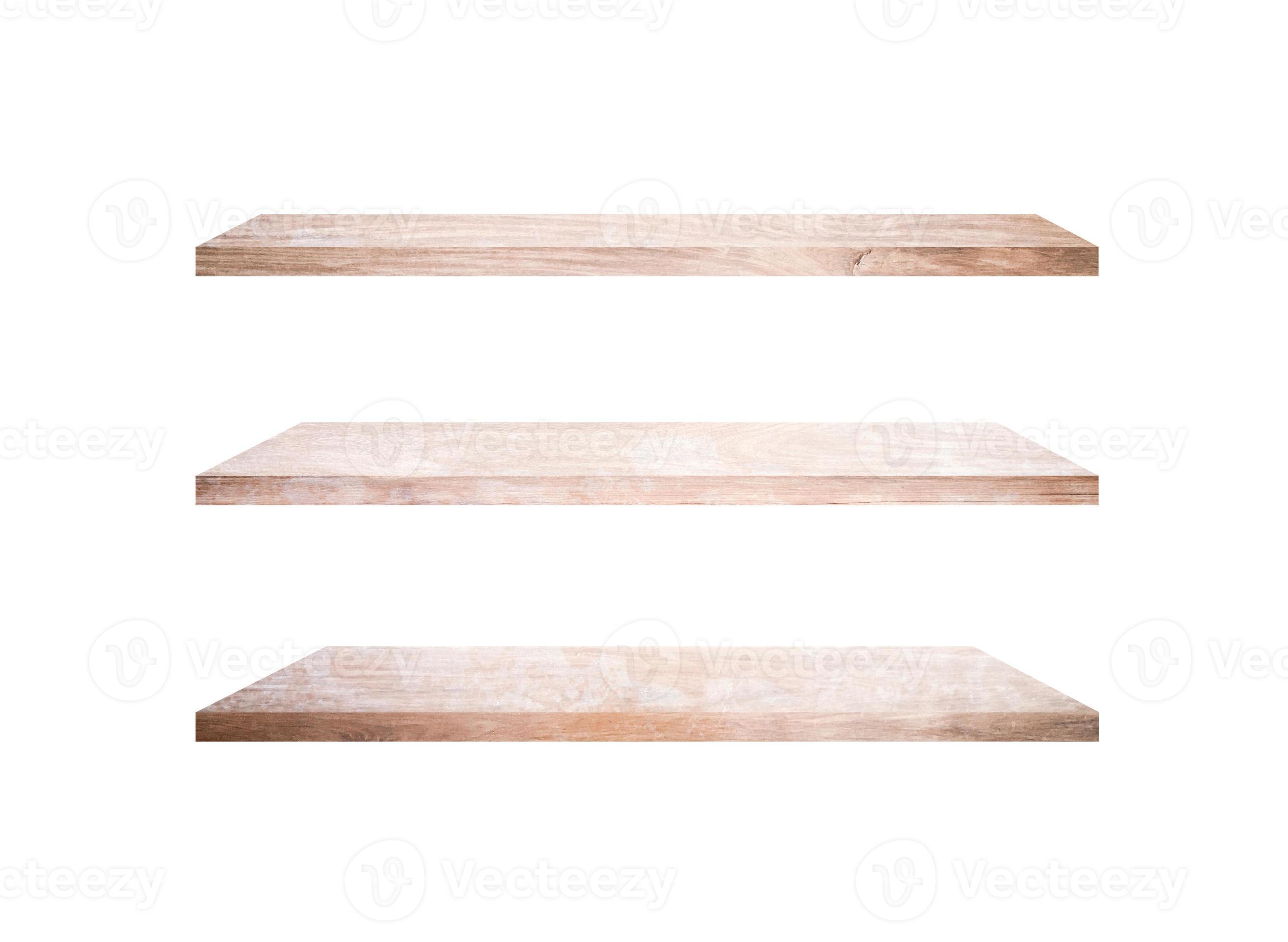 Group of old wood shelves isolated on white background with copy space