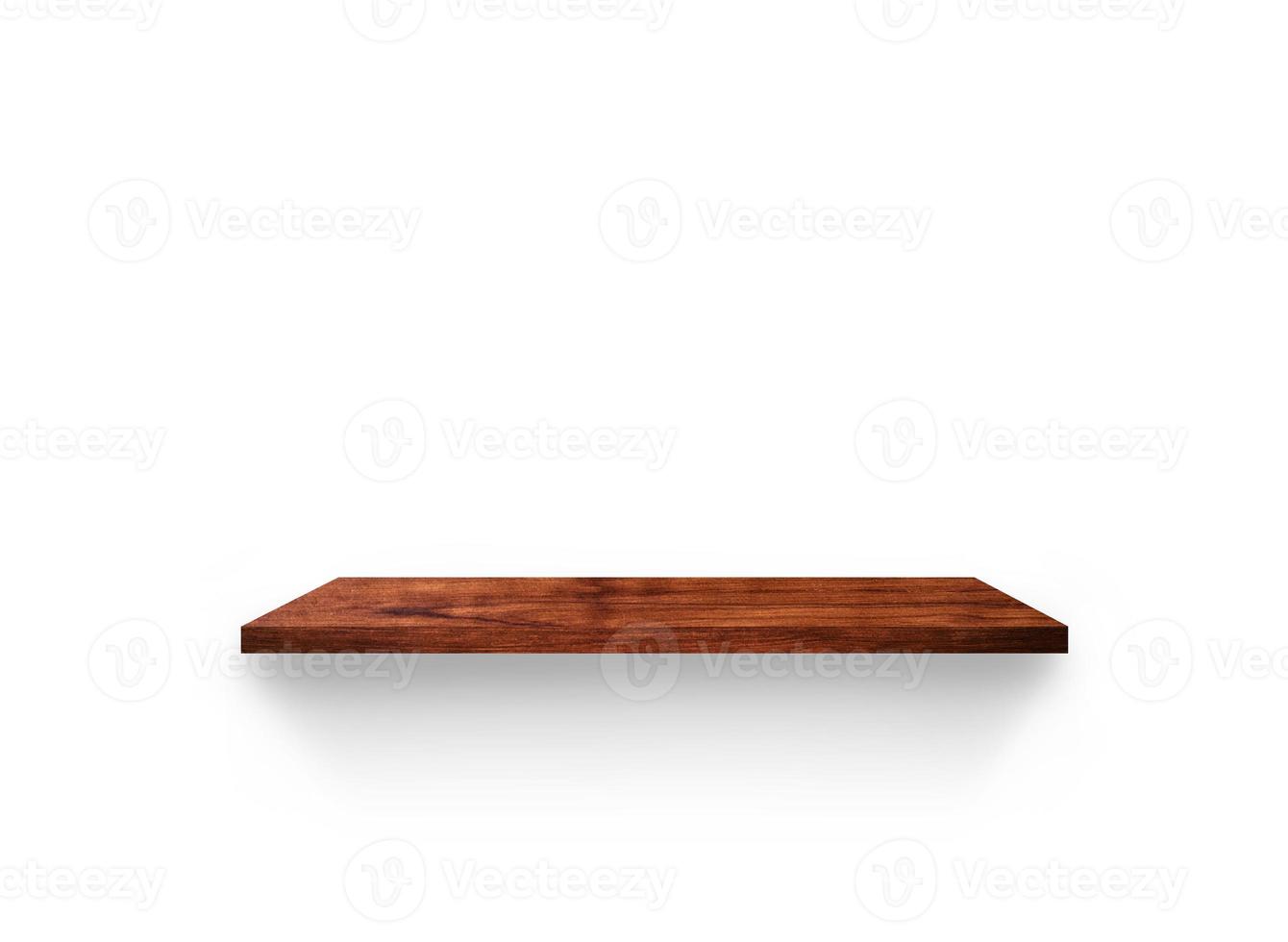 Empty wooden shelf isolated on white background for design with clipping path photo