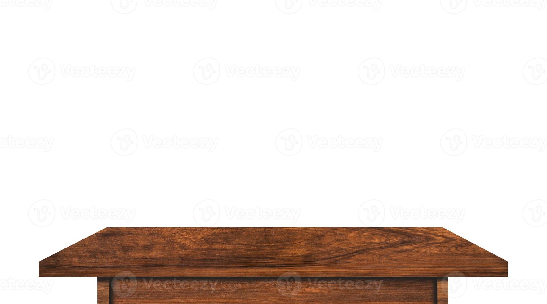 Empty rustic wood table isolated on white background with copy space for product. clipping path photo