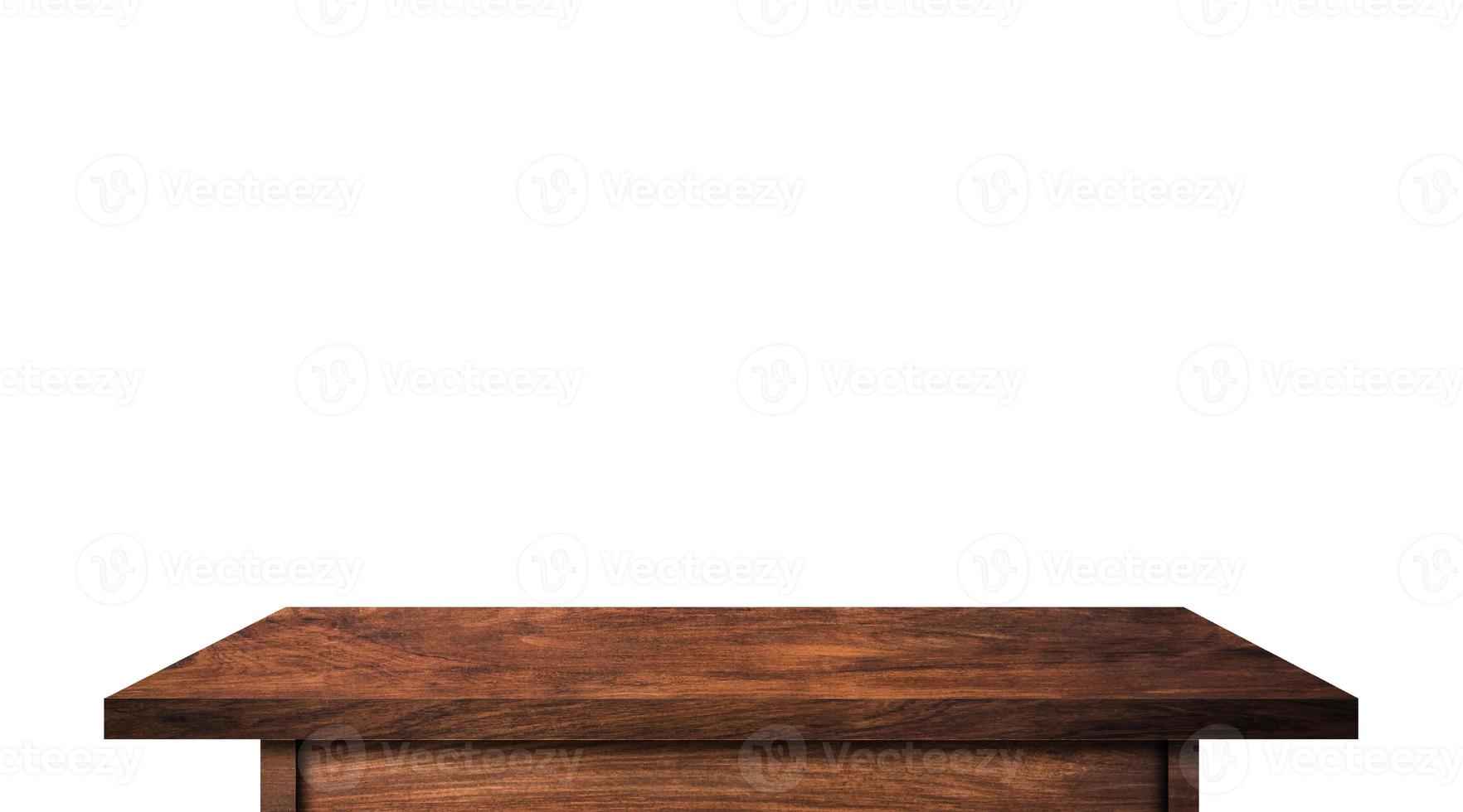 Empty rustic wood table isolated on white background with copy space for product. clipping path photo