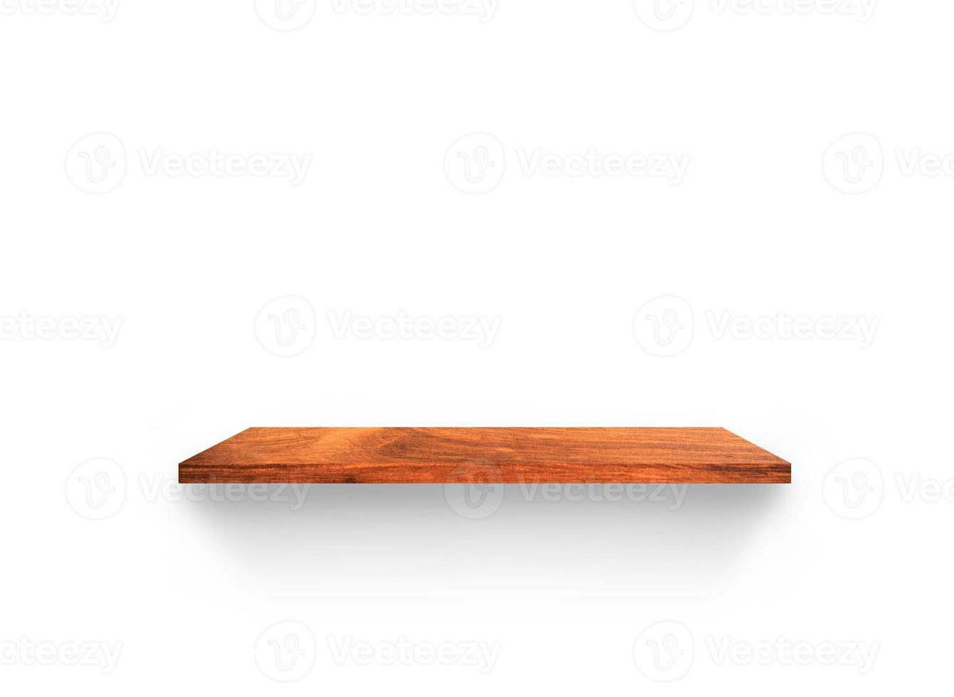 Brown wood shelf isolated on white background with clipping path for your product placement or montage photo