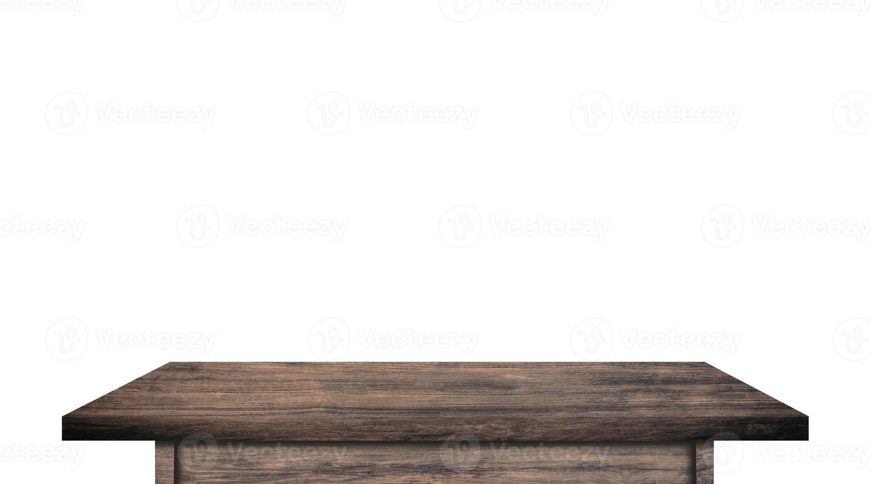 Top view of wooden table isolated on white background with clipping path photo