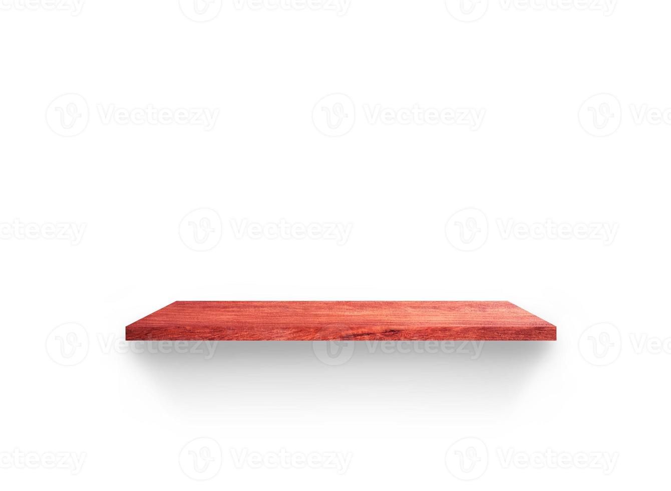 Empty wooden shelf isolated on white background for design with clipping path photo