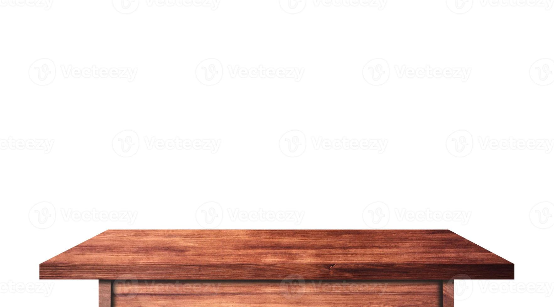 Empty rustic wood table isolated on white background with copy space for product. clipping path photo