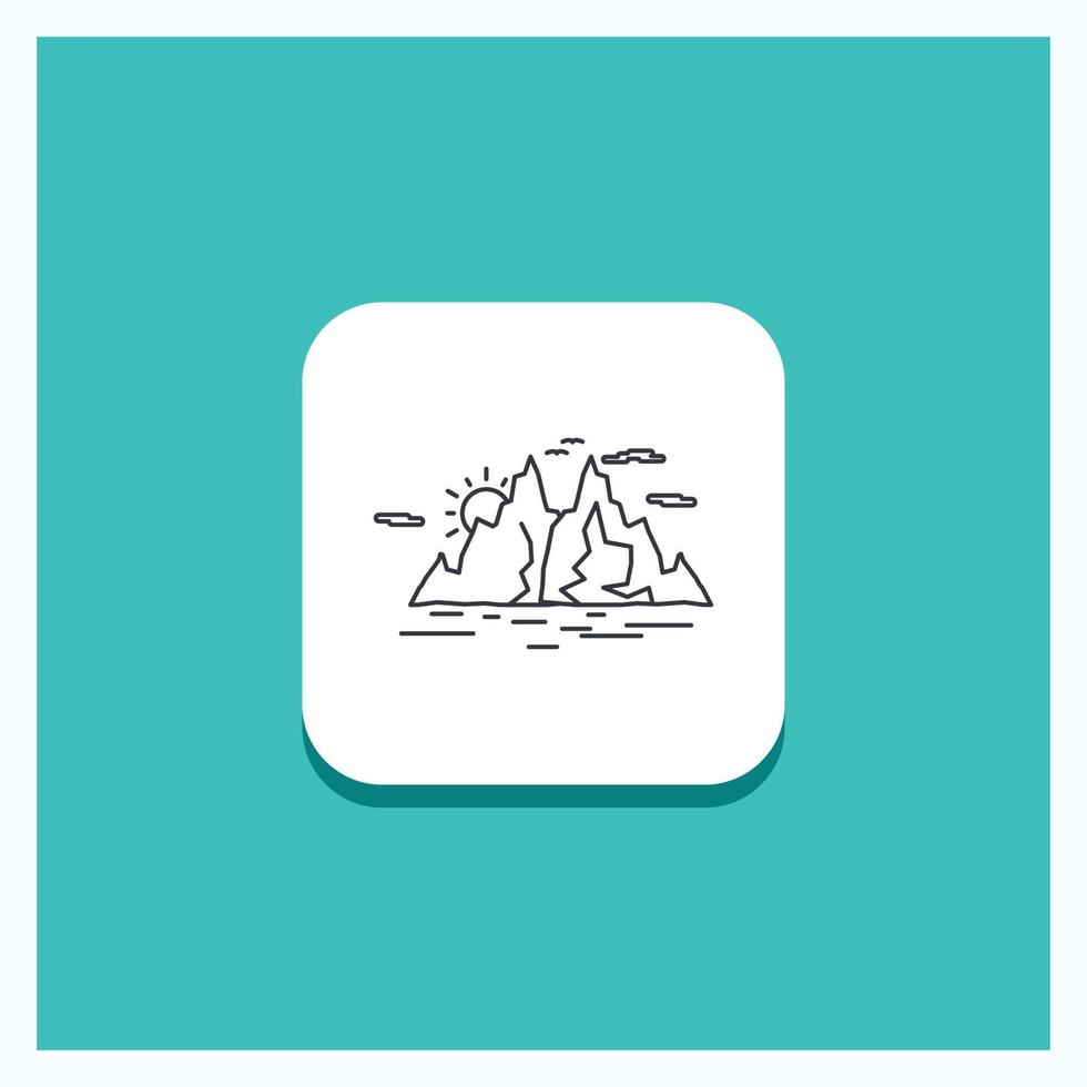 Round Button for Nature. hill. landscape. mountain. water Line icon Turquoise Background vector