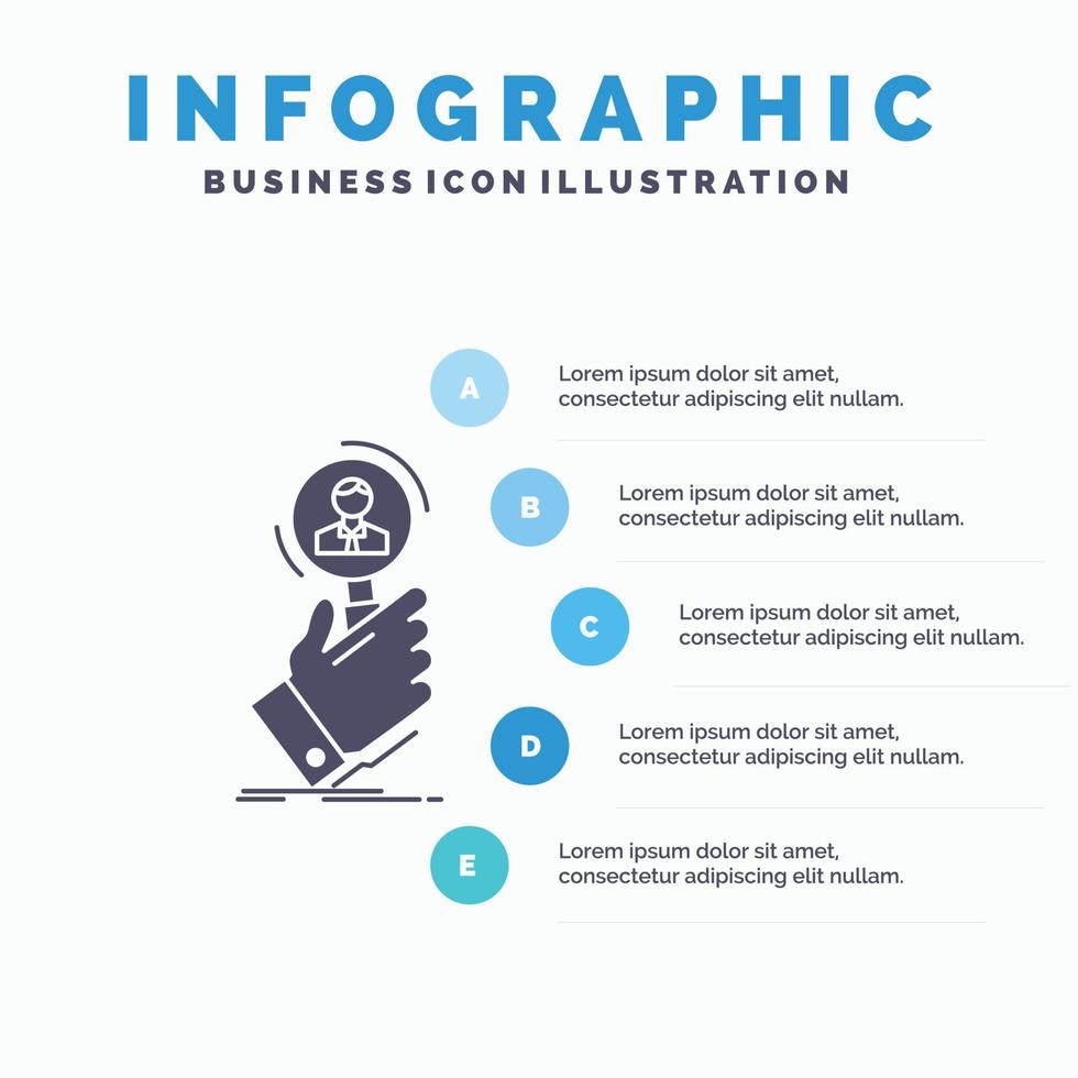 reclutamiento. búsqueda. encontrar. Recursos humanos. plantilla de infografía de personas para sitio web y presentación. icono de glifo gris con ilustración de vector de estilo infográfico azul.