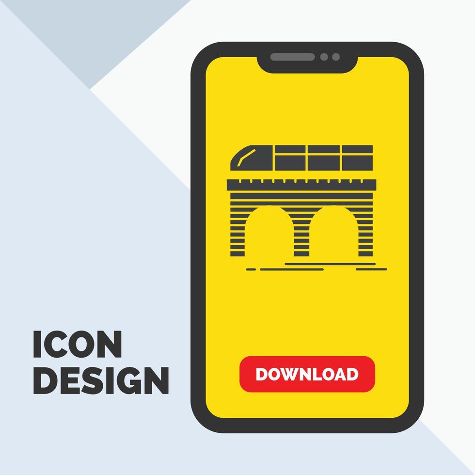 metro. railroad. railway. train. transport Glyph Icon in Mobile for Download Page. Yellow Background vector
