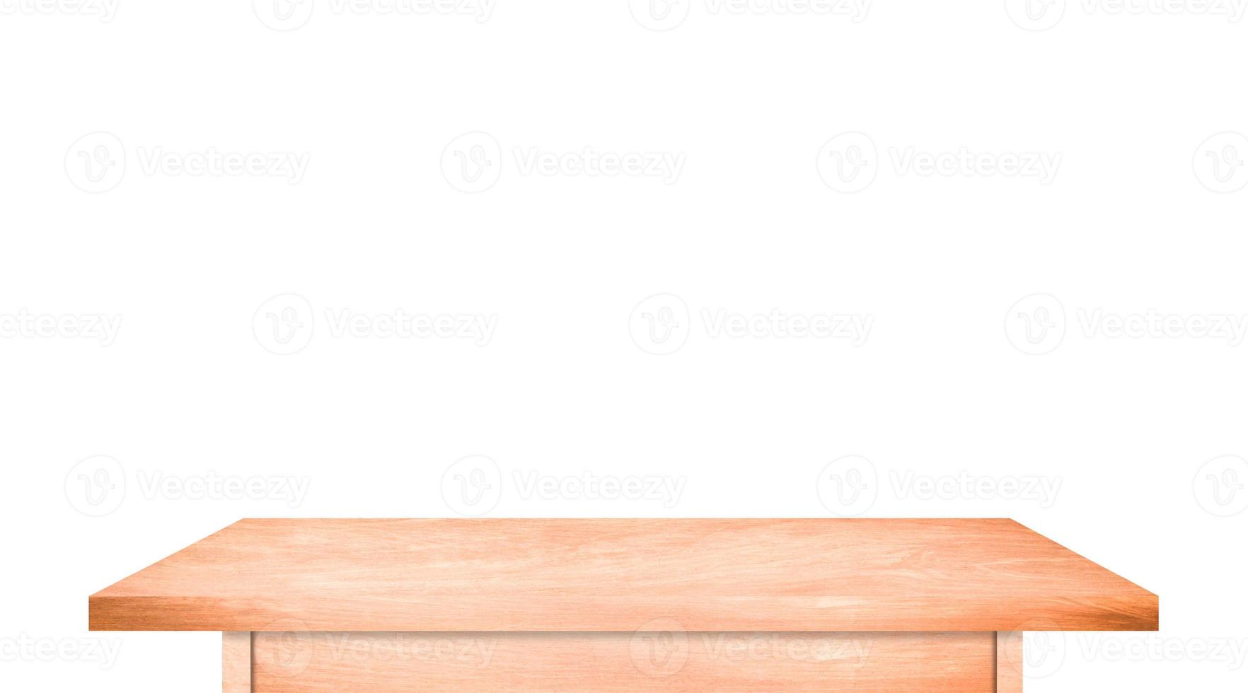 Top view of wooden table isolated on white background with clipping path photo