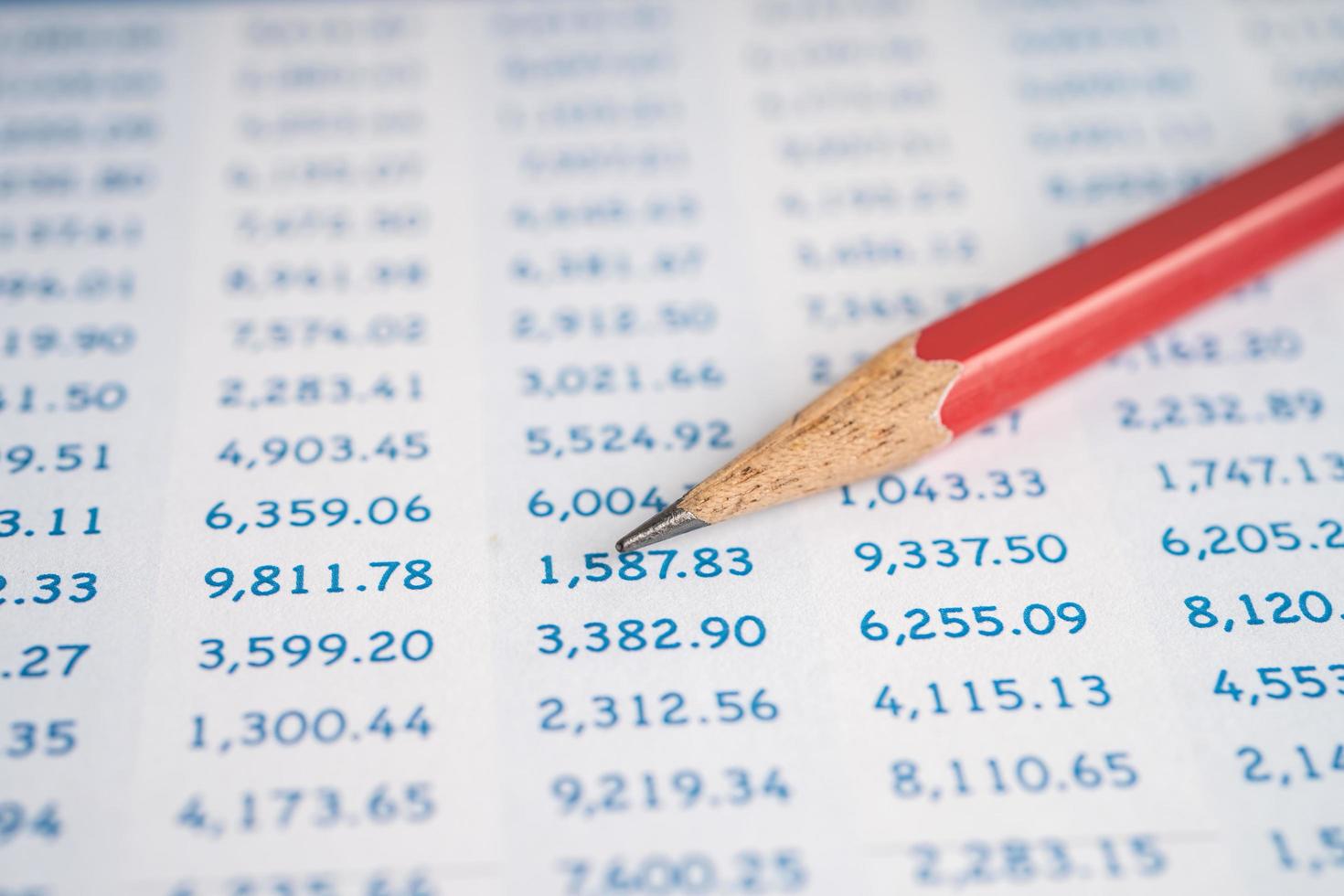 Spreadsheet table paper with pencil. Finance development, Banking Account, Statistics Investment Analytic research data economy, trading, office reporting Business company concept. photo