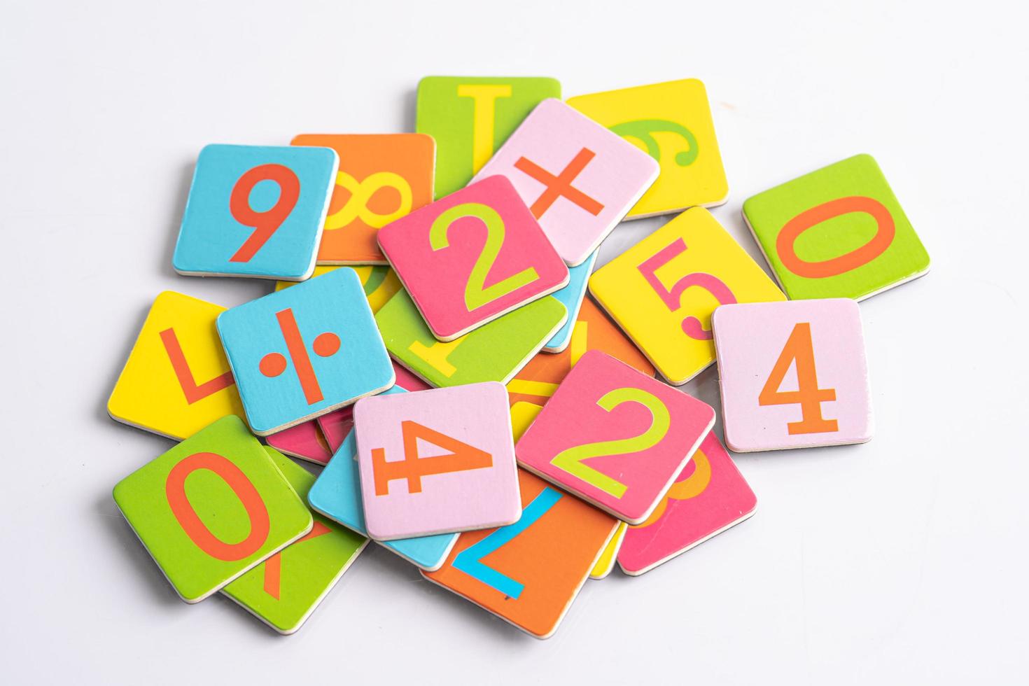 Math number colorful on white background, education study mathematics learning teach concept. photo