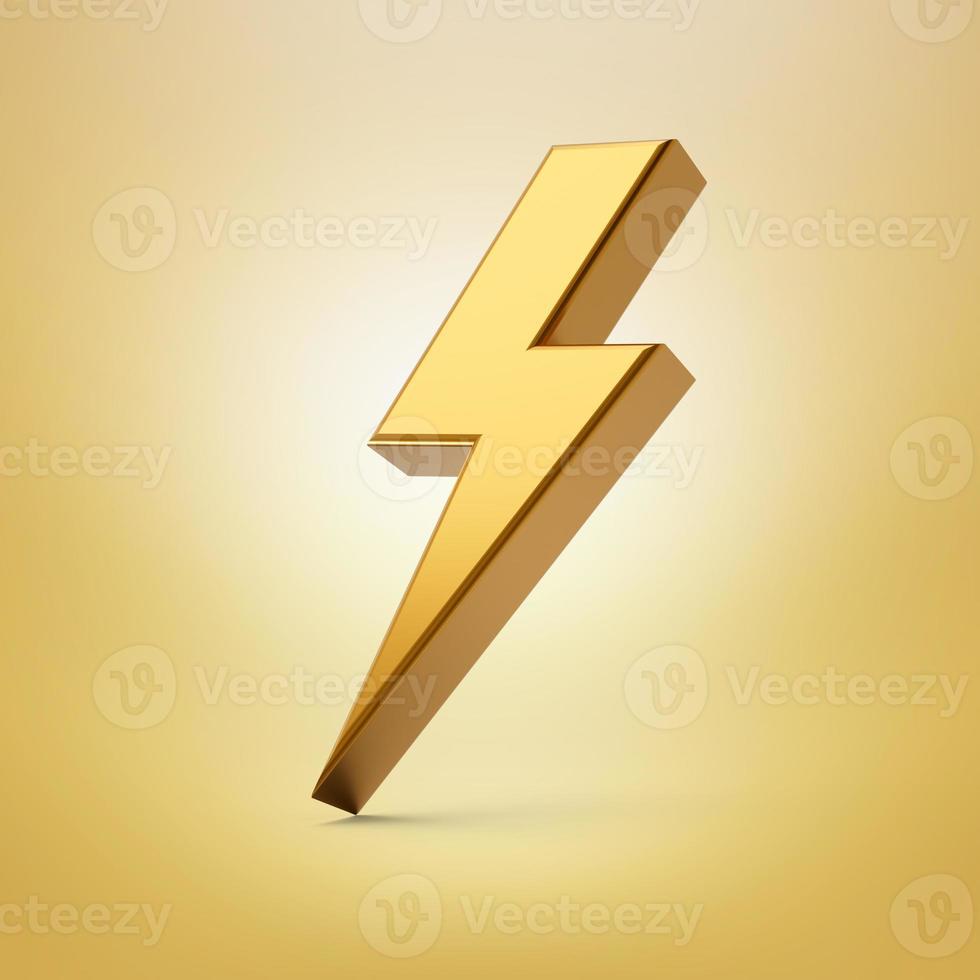 Gold thunder icon 3d illustration isolated background photo