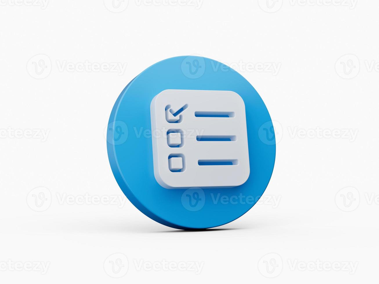 Checklist icon 3d isometric isolated on white background. Blue Round shape Web Design Graphic. Notification Icon 3d illustration photo