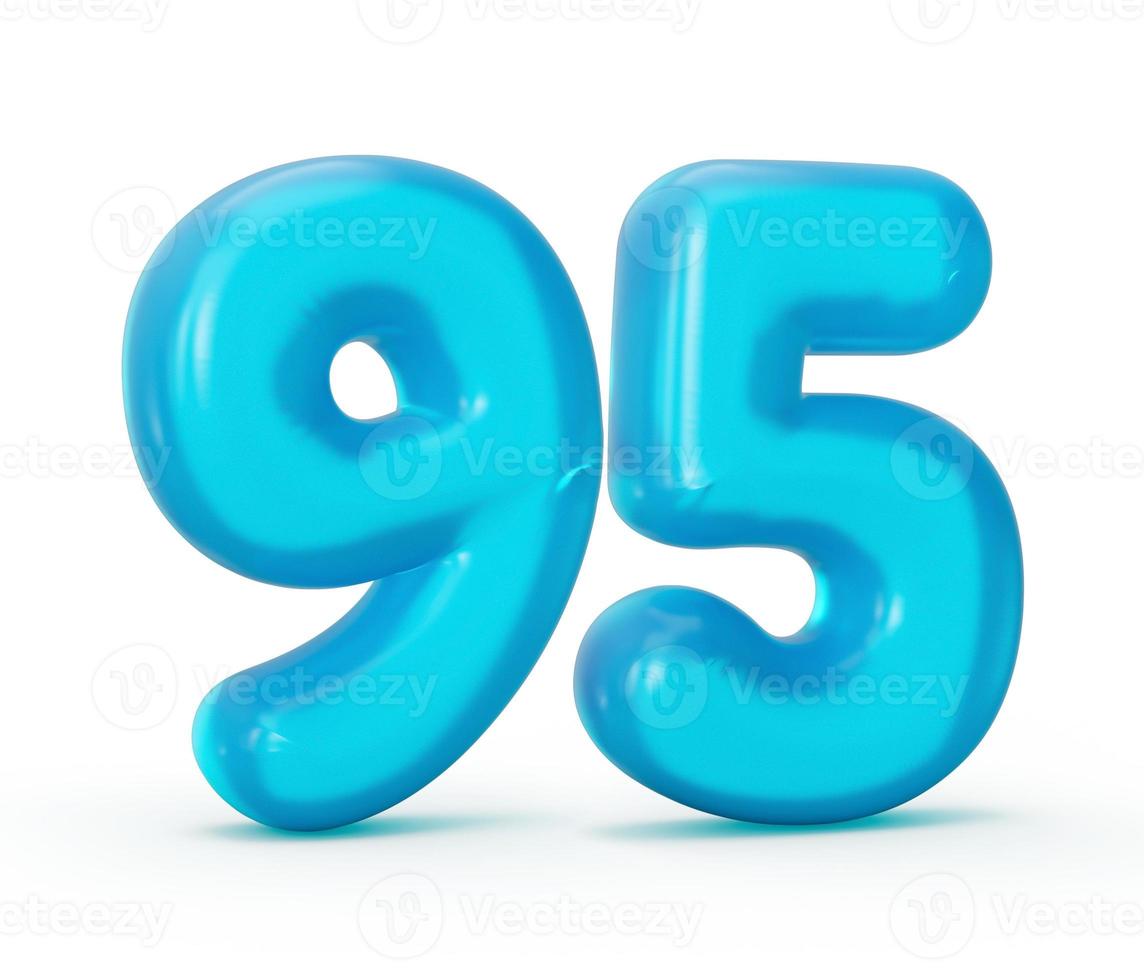 Blue jelly digit 95 ninety five isolated on white background Jelly colorful alphabets numbers for kids 3d illustration photo