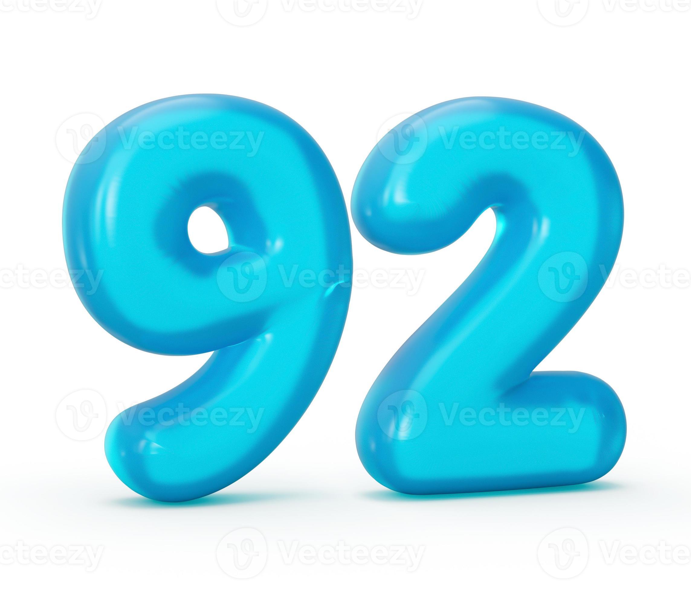 gelatina azul dígito 92 noventa y dos aislado sobre fondo blanco