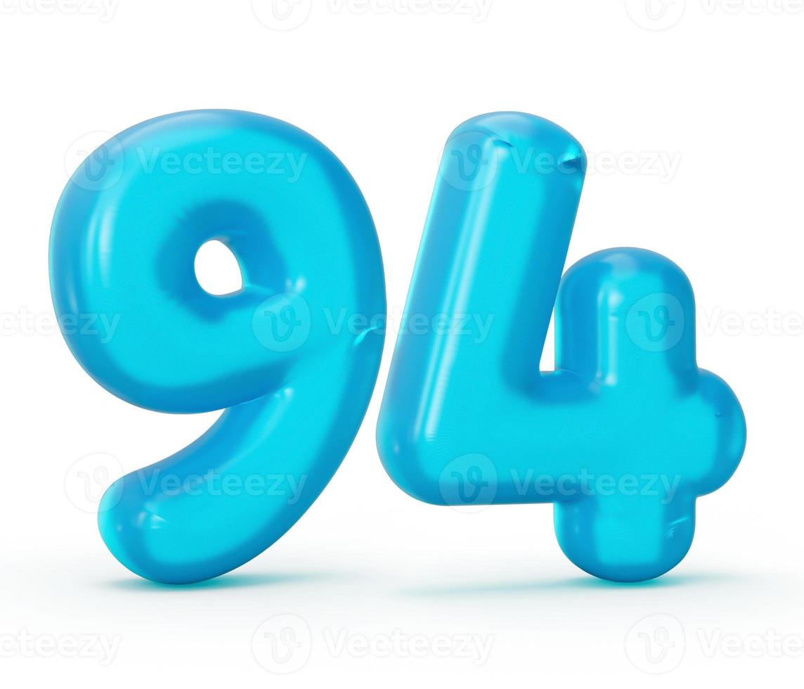 gelatina azul dígito 94 noventa y cuatro aislado sobre fondo blanco gelatina alfabetos coloridos números para niños ilustración 3d foto