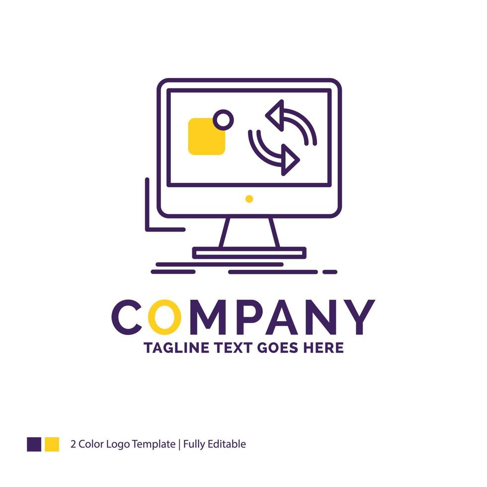 Company Name Logo Design For update. app. application. install. sync. Purple and yellow Brand Name Design with place for Tagline. Creative Logo template for Small and Large Business. vector