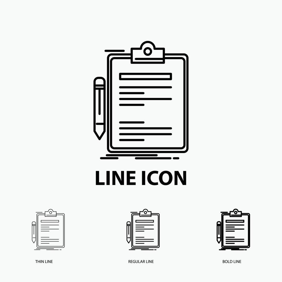 Contract. check. Business. done. clip board Icon in Thin. Regular and Bold Line Style. Vector illustration