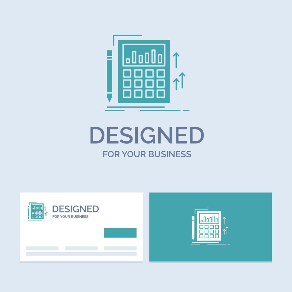 Accounting. audit. banking. calculation. calculator Business Logo Glyph Icon Symbol for your business. Turquoise Business Cards with Brand logo template. vector