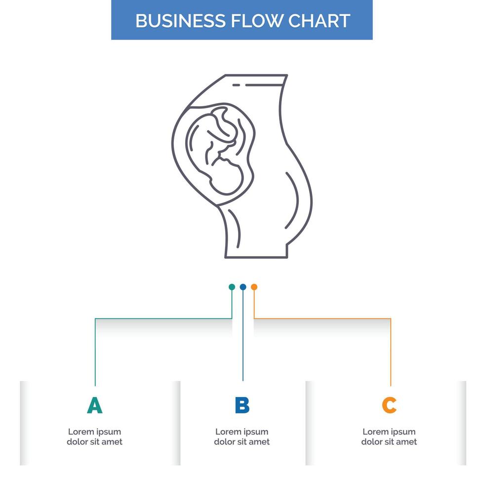 pregnancy. pregnant. baby. obstetrics. Mother Business Flow Chart Design with 3 Steps. Line Icon For Presentation Background Template Place for text vector