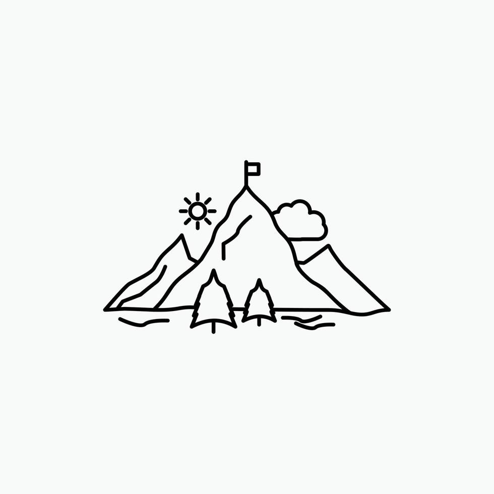 achievement. flag. mission. mountain. success Line Icon. Vector isolated illustration