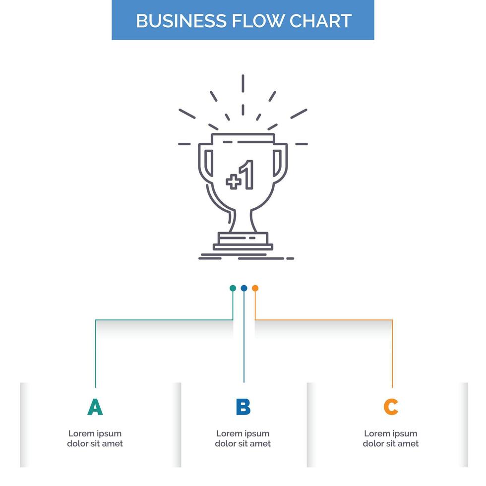 otorgar. trofeo. victoria. premio. primer diseño de diagrama de flujo empresarial con 3 pasos. icono de línea para el lugar de plantilla de fondo de presentación para texto vector