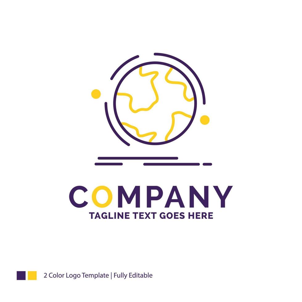 Company Name Logo Design For globe. world. discover. connection. network. Purple and yellow Brand Name Design with place for Tagline. Creative Logo template for Small and Large Business. vector