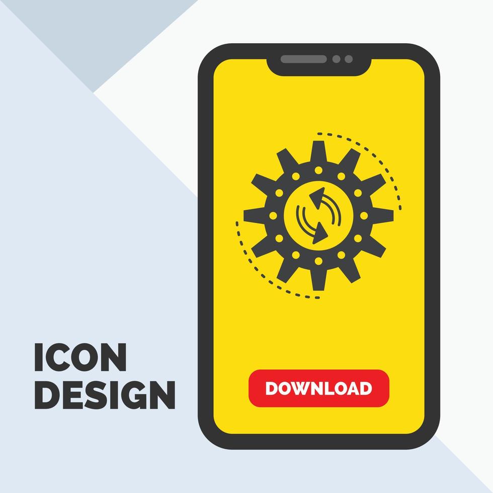 management. process. production. task. work Glyph Icon in Mobile for Download Page. Yellow Background vector