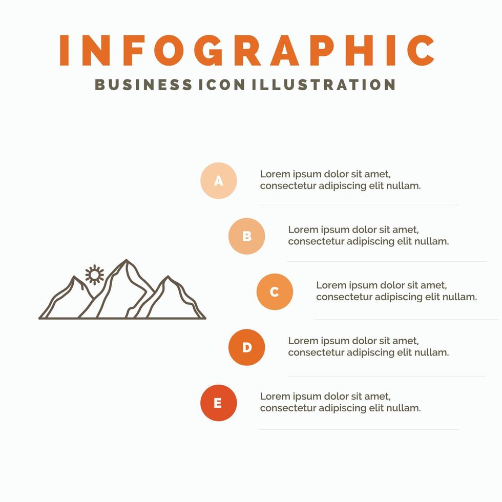 hill. landscape. nature. mountain. sun Infographics Template for Website and Presentation. Line Gray icon with Orange infographic style vector illustration