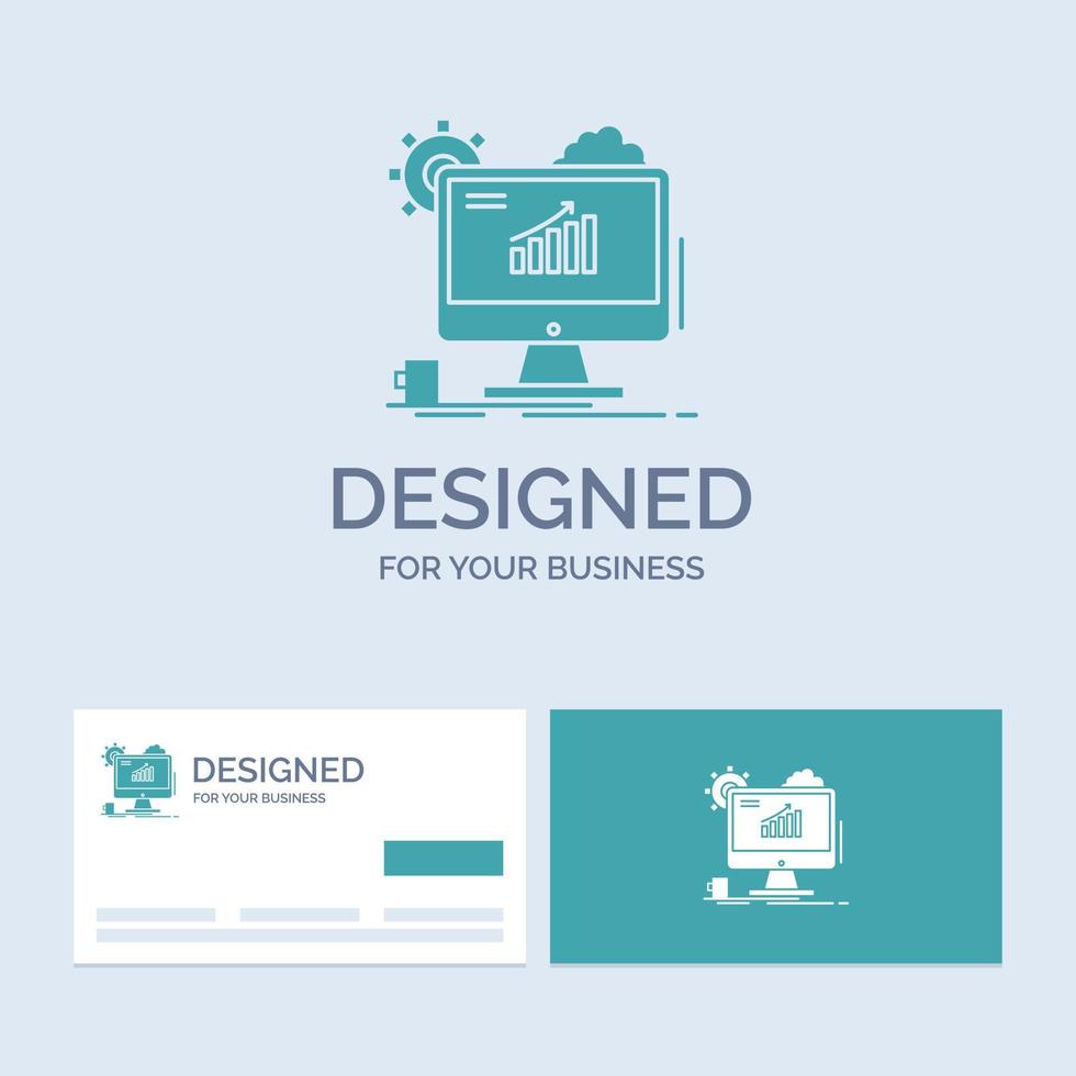 Analytics. chart. seo. web. Setting Business Logo Glyph Icon Symbol for your business. Turquoise Business Cards with Brand logo template. vector