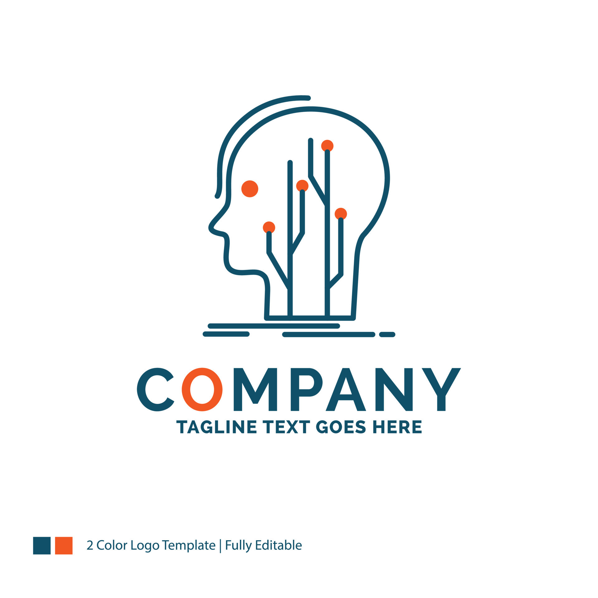 Data. head. human. knowledge. network Logo Design. Blue and Orange