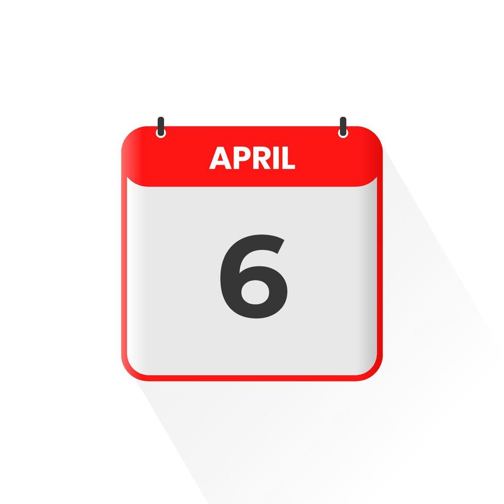 6th April calendar icon. April 6 calendar Date Month icon vector